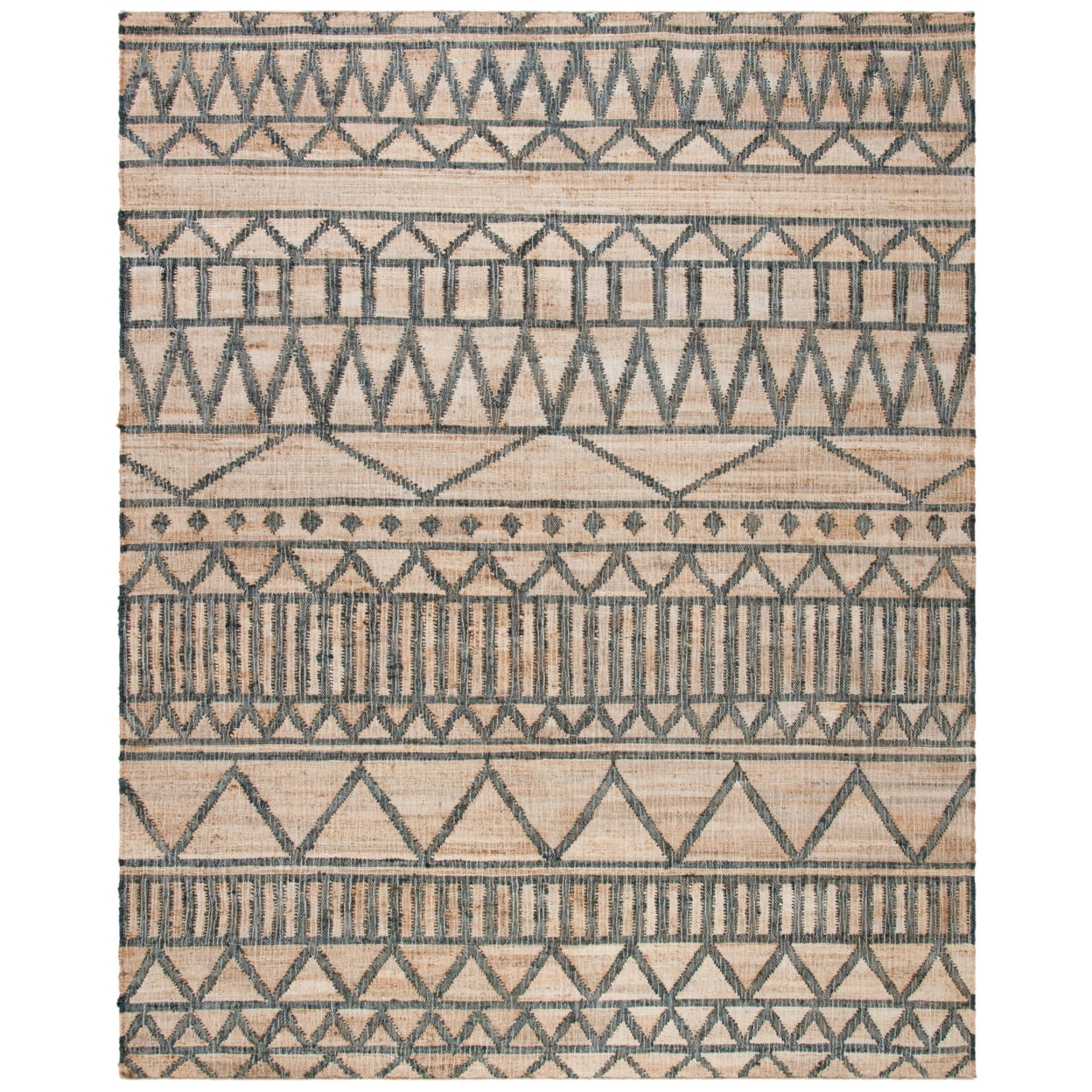 Natural and Charcoal Handmade Wool Cotton 10' x 14' Flat Woven Rug