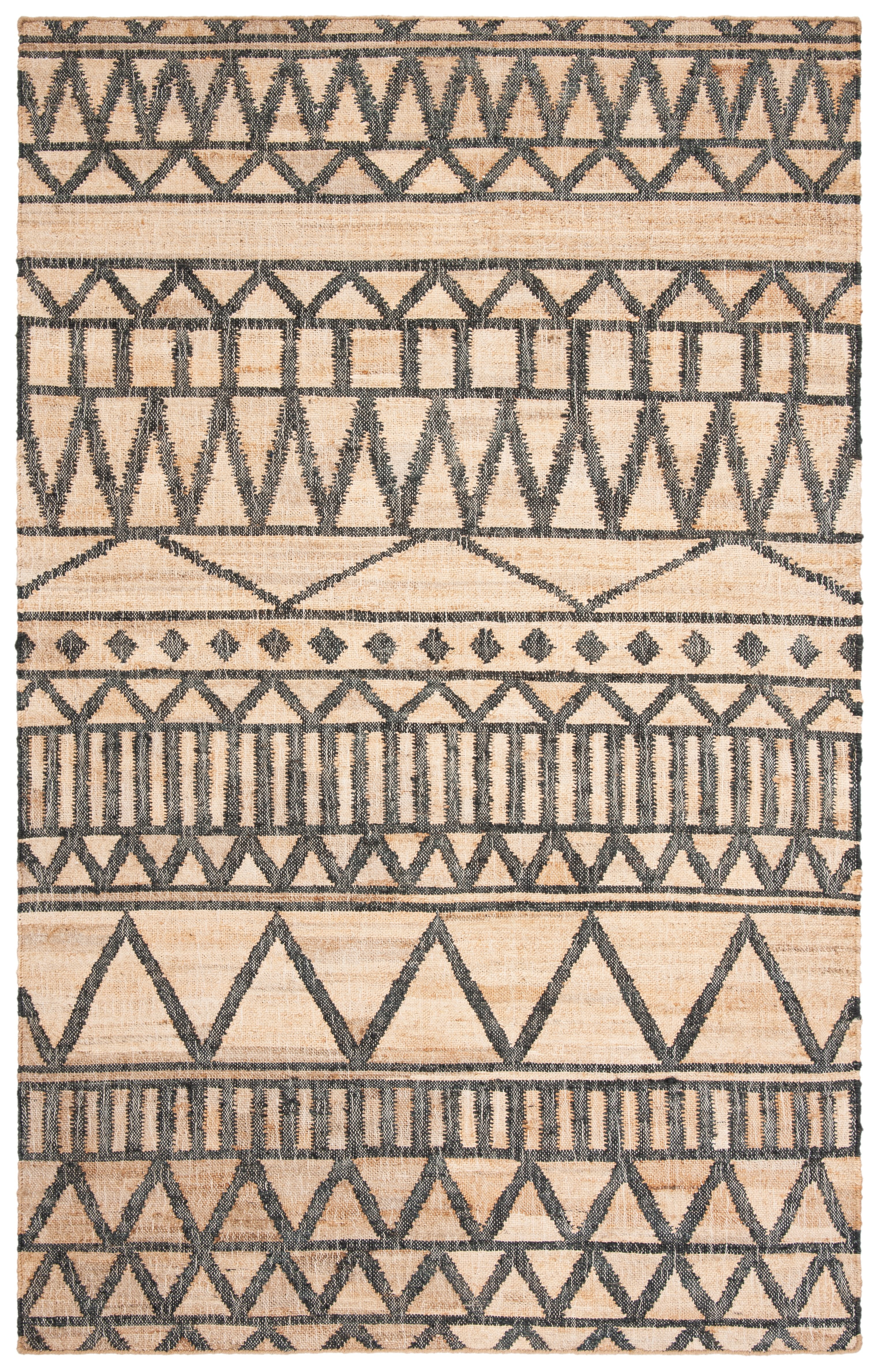 Natural and Charcoal Handmade Wool and Cotton Flat Weave Rug, 2' x 3'