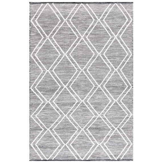 SAFAVIEH Kilim Meryll Diamond Polyester Area Rug, Black/Ivory, 5' x 8'