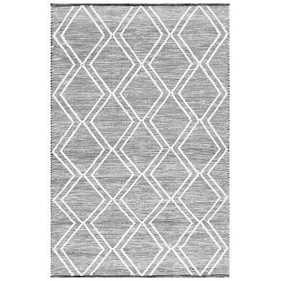 SAFAVIEH Kilim Meryll Diamond Polyester Area Rug, Black/Ivory, 6' x 9'