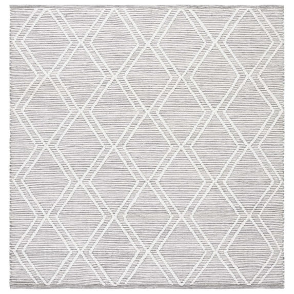 SAFAVIEH Kilim Meryll Diamond Polyester Area Rug, Grey/Ivory, 6' x 6' Square