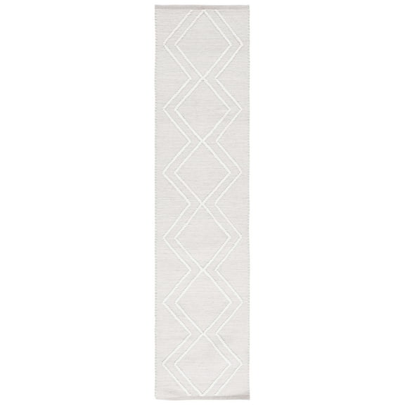 SAFAVIEH Kilim Meryll Diamond Polyester Runner Rug, Light Grey/Ivory, 2'3" x 9'