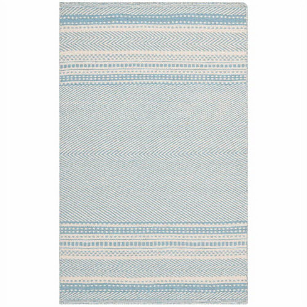 Light Blue and Ivory Handwoven Wool and Cotton 4' x 6' Area Rug