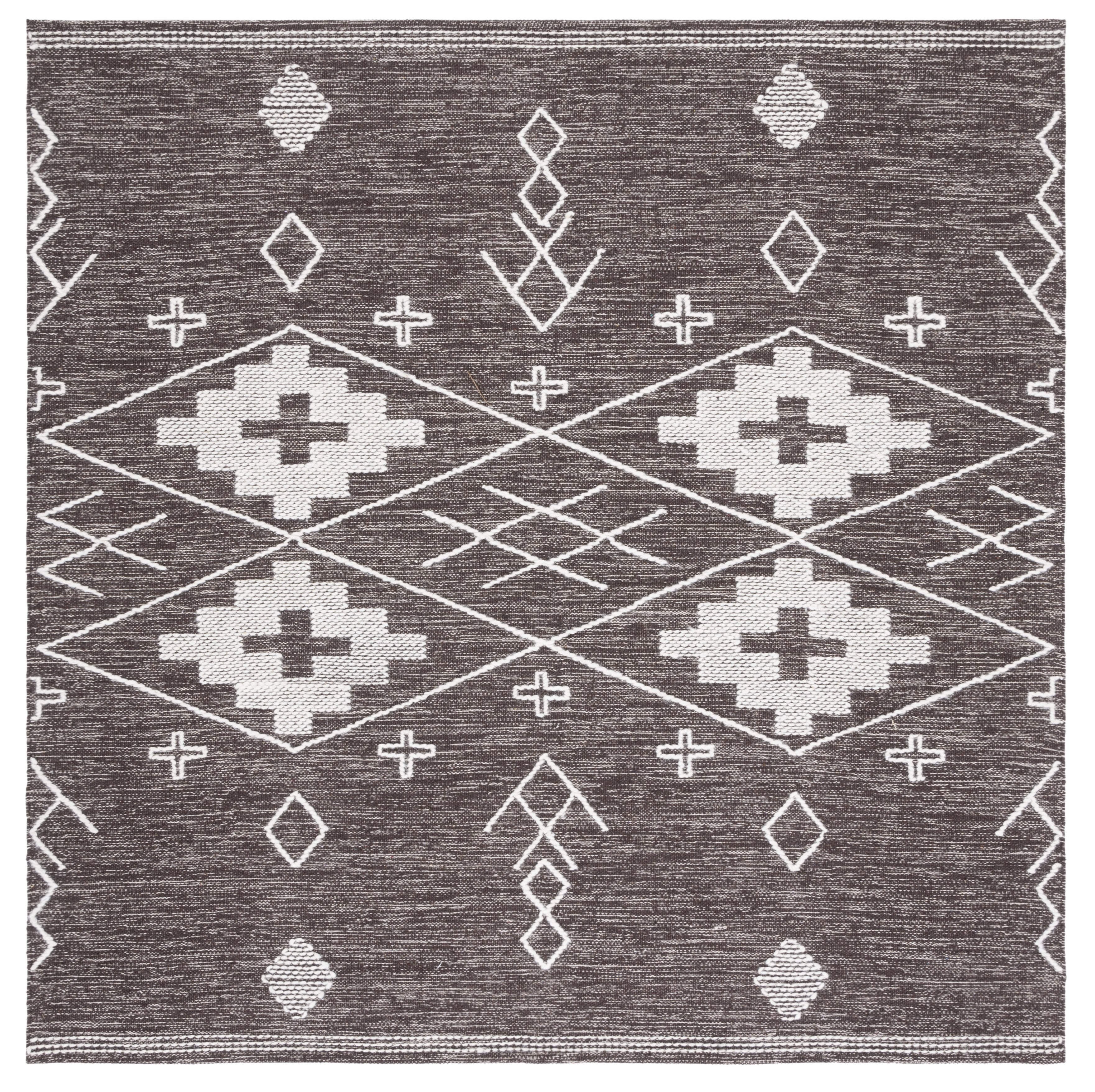 Ivory and Brown Round Handmade Wool Cotton Area Rug