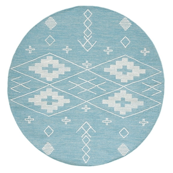 SAFAVIEH Kilim Phelim Tribal Area Rug, Teal/Ivory, 6' x 6' Round