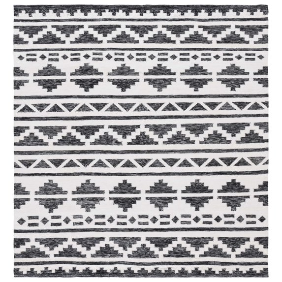 SAFAVIEH Kilim Phoebe Geometric Polyester Area Rug, Black/Ivory, 6' x 6' Square