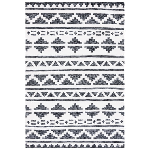 SAFAVIEH Kilim Phoebe Geometric Polyester Area Rug, Black/Ivory, 6' x 9'