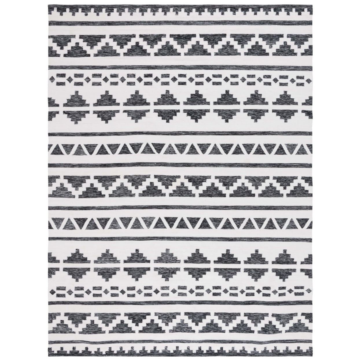 Black and Ivory Geometric Flat Woven Synthetic Area Rug, 8' x 10'