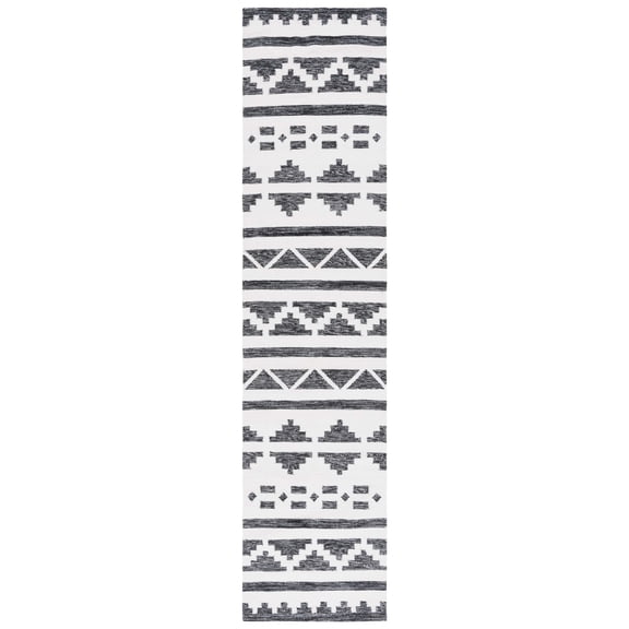 SAFAVIEH Kilim Phoebe Geometric Polyester Runner Rug, Black/Ivory, 2'3" x 9'