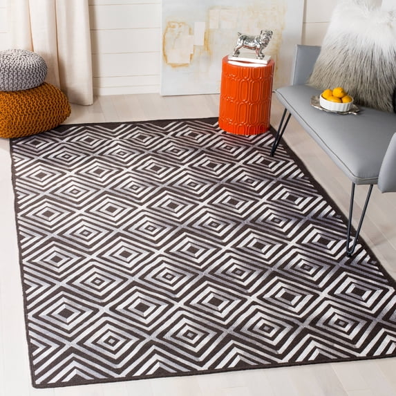 SAFAVIEH Kilim Rachyl Geometric Diamonds Wool Area Rug, Charcoal, 5' x 8'