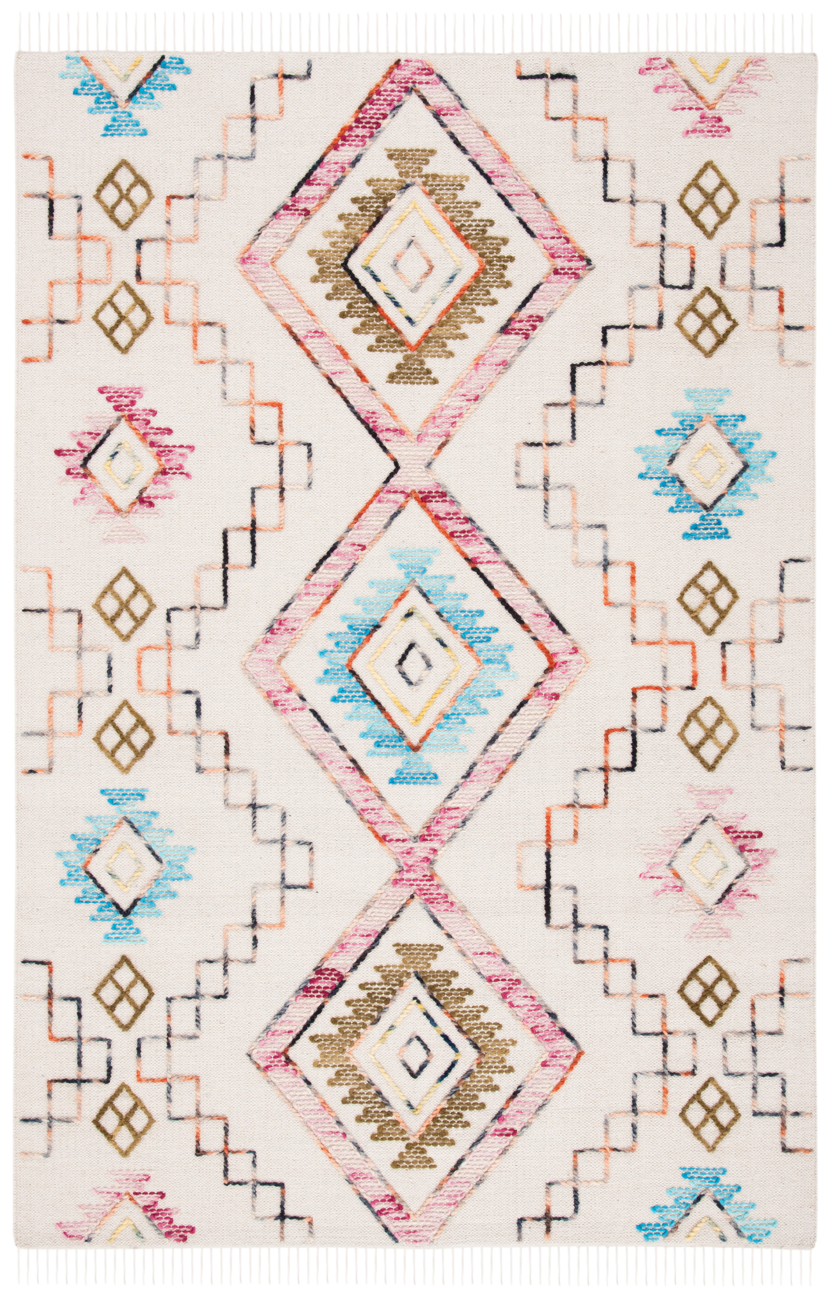 Bohemian Ivory Wool Handwoven Kilim Area Rug - 5' x 8'