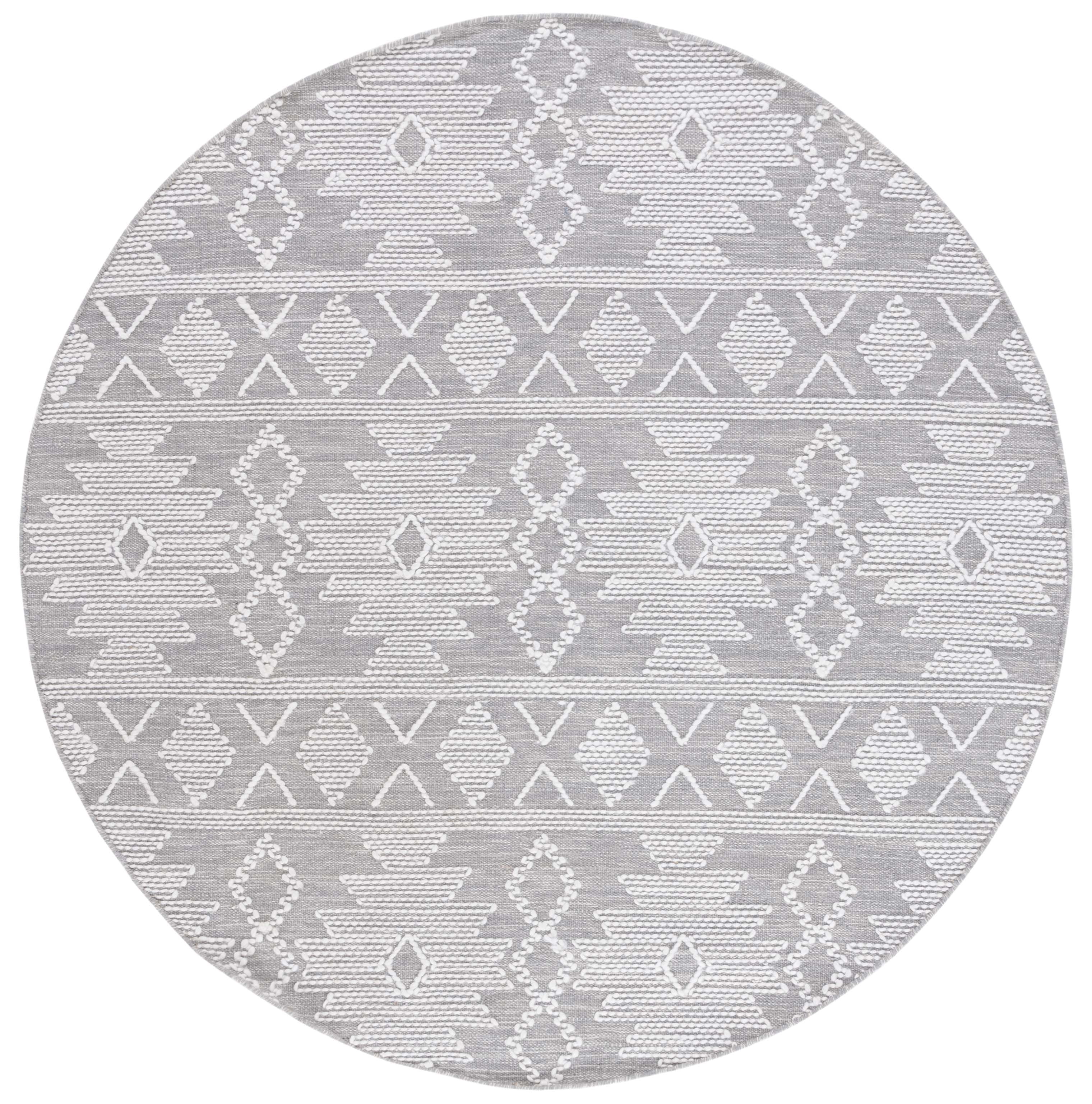 SAFAVIEH Kilim Rishi Tribal Polyester Area Rug, Grey/Ivory, 6' x 6' Round