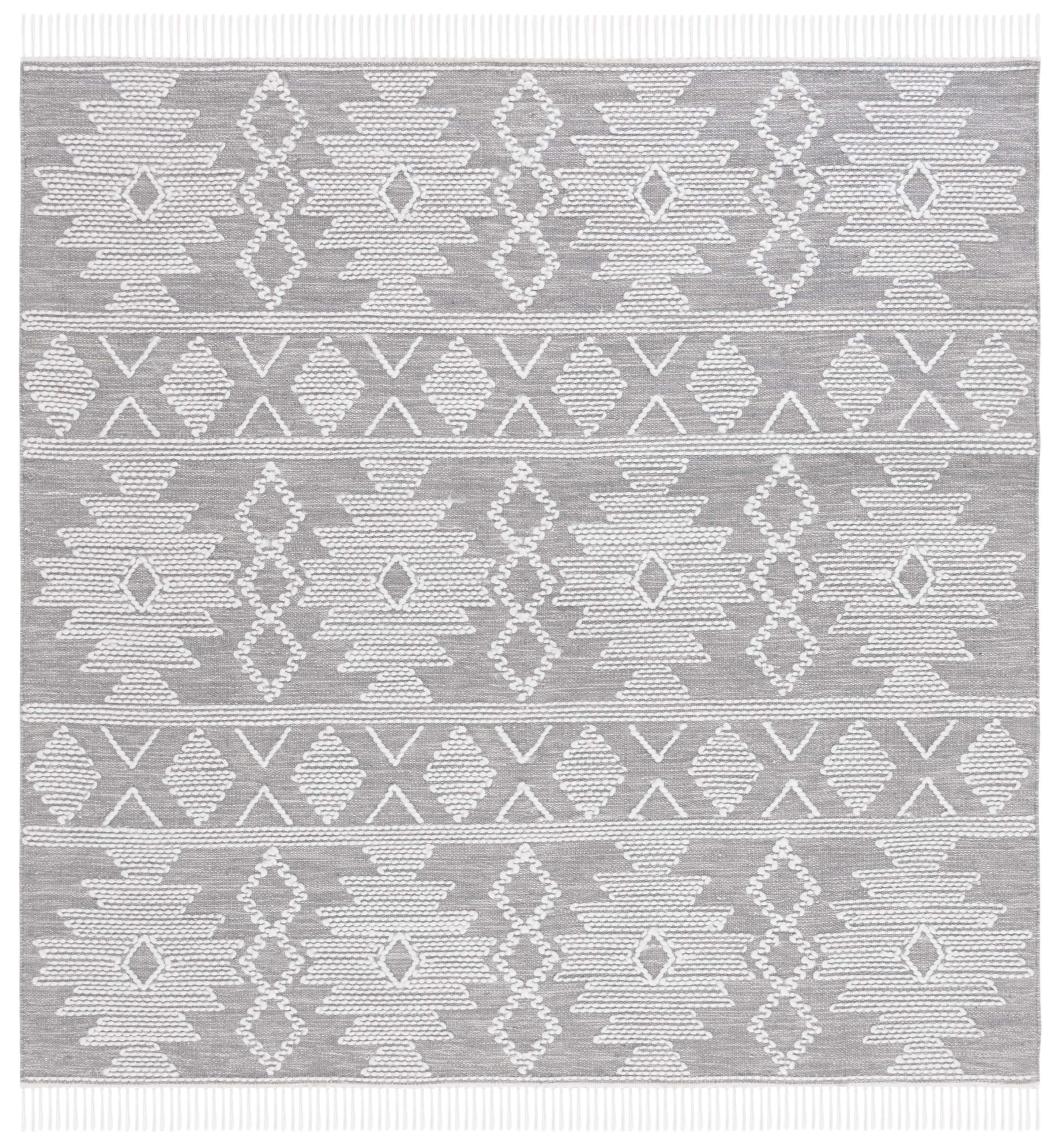 Bohemian Nomad-Inspired 72'' Square Gray Flat Weave Rug