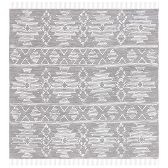 SAFAVIEH Kilim Rishi Tribal Polyester Area Rug, Grey/Ivory, 6' x 6' Square