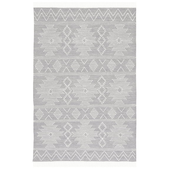 SAFAVIEH Kilim Rishi Tribal Polyester Area Rug, Grey/Ivory, 8' x 10'