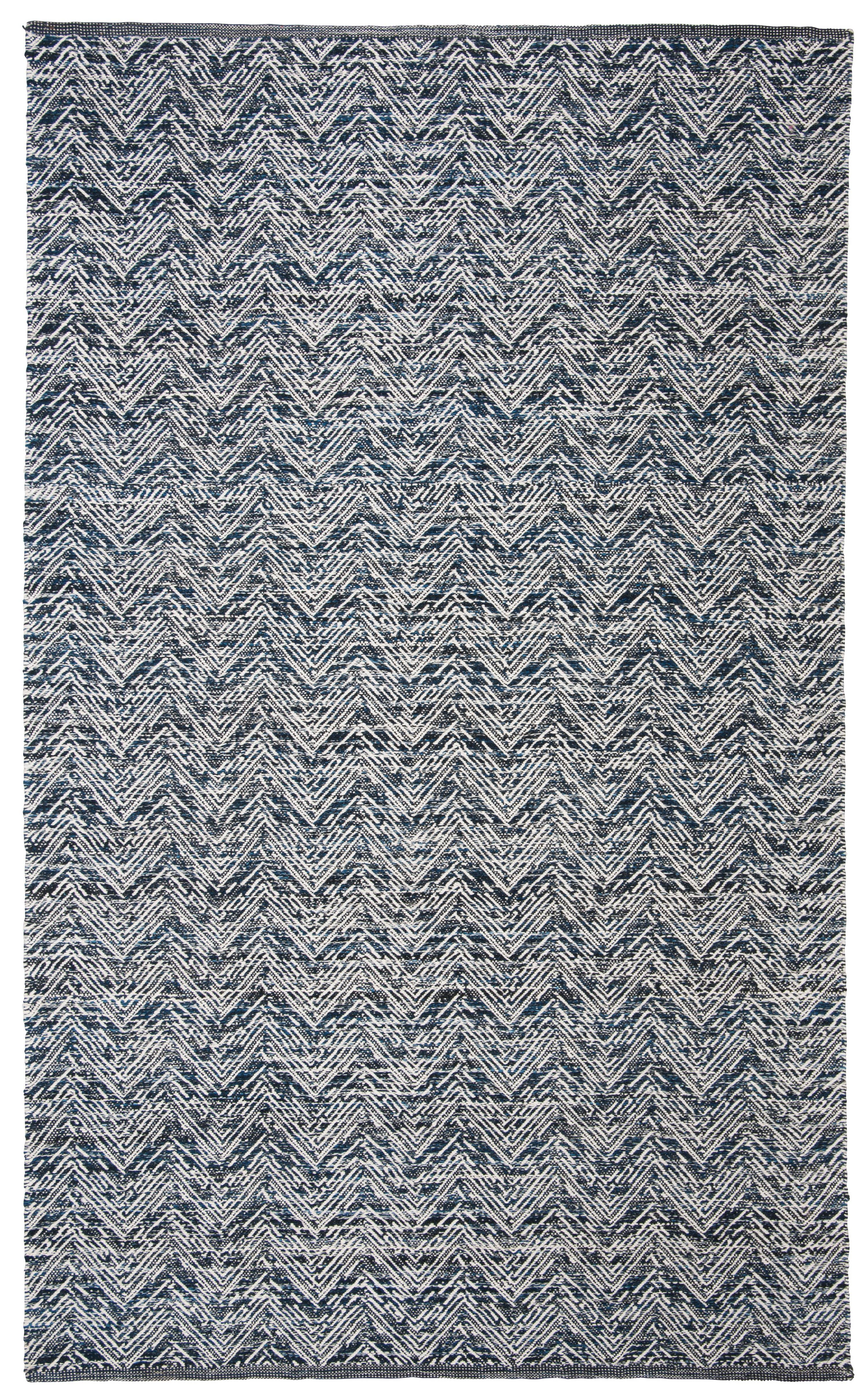 Navy and White Wool Chevron 4' x 6' Handmade Rug