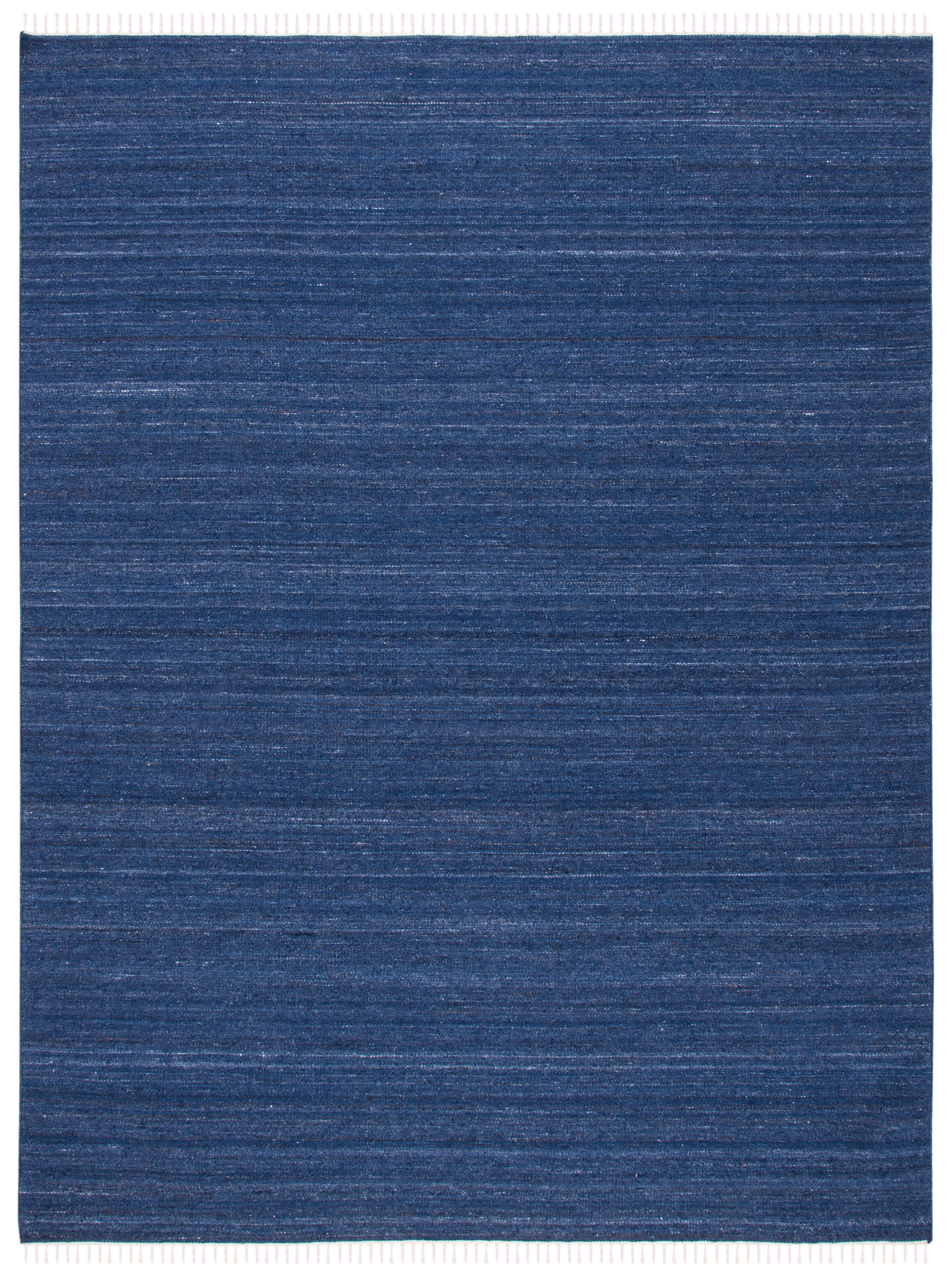 Navy Blue Striped Wool 8' x 10' Handmade Rug