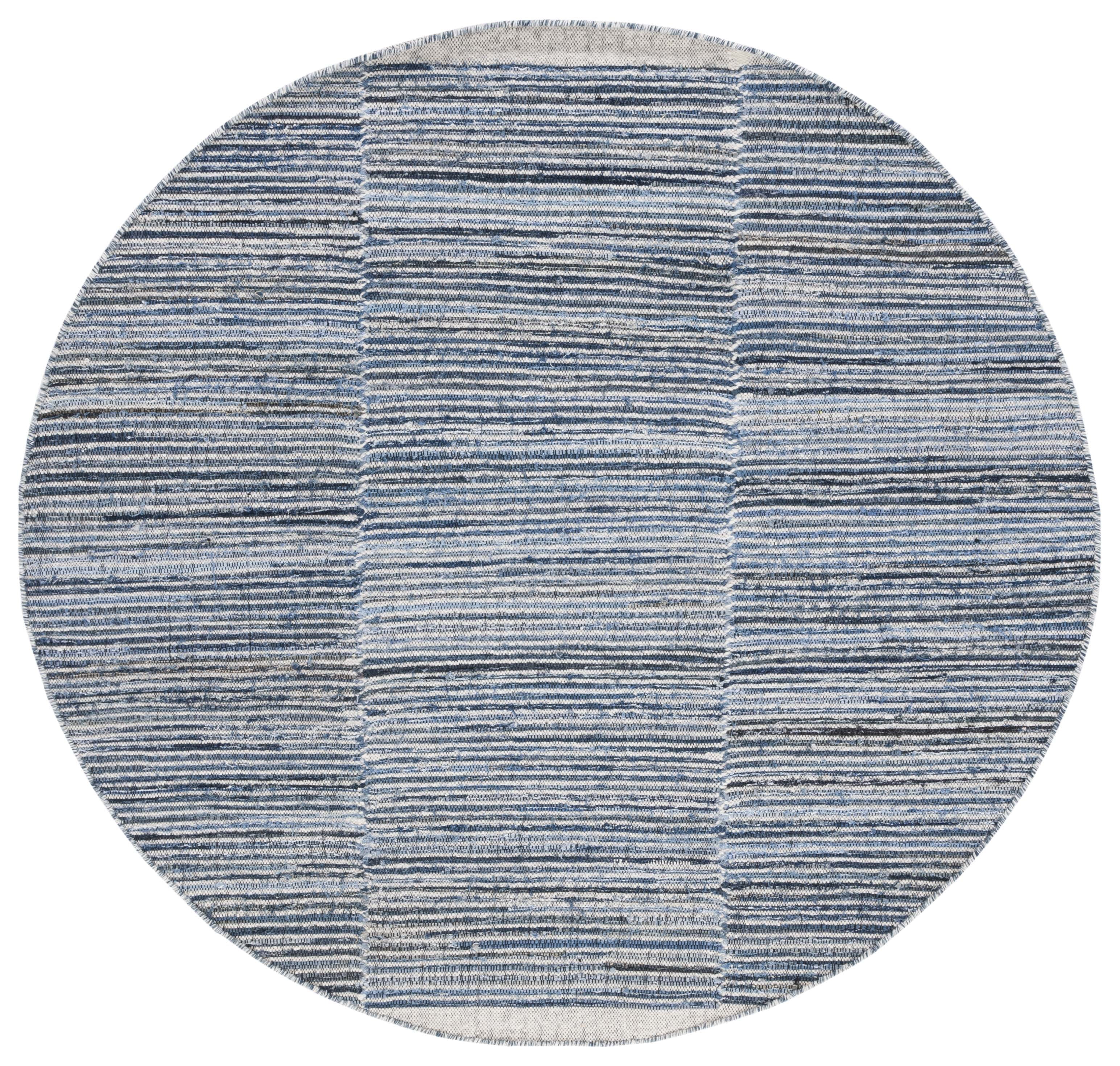 Bohemian Bliss Blue Ivory Wool-Cotton 6' Round Area Rug