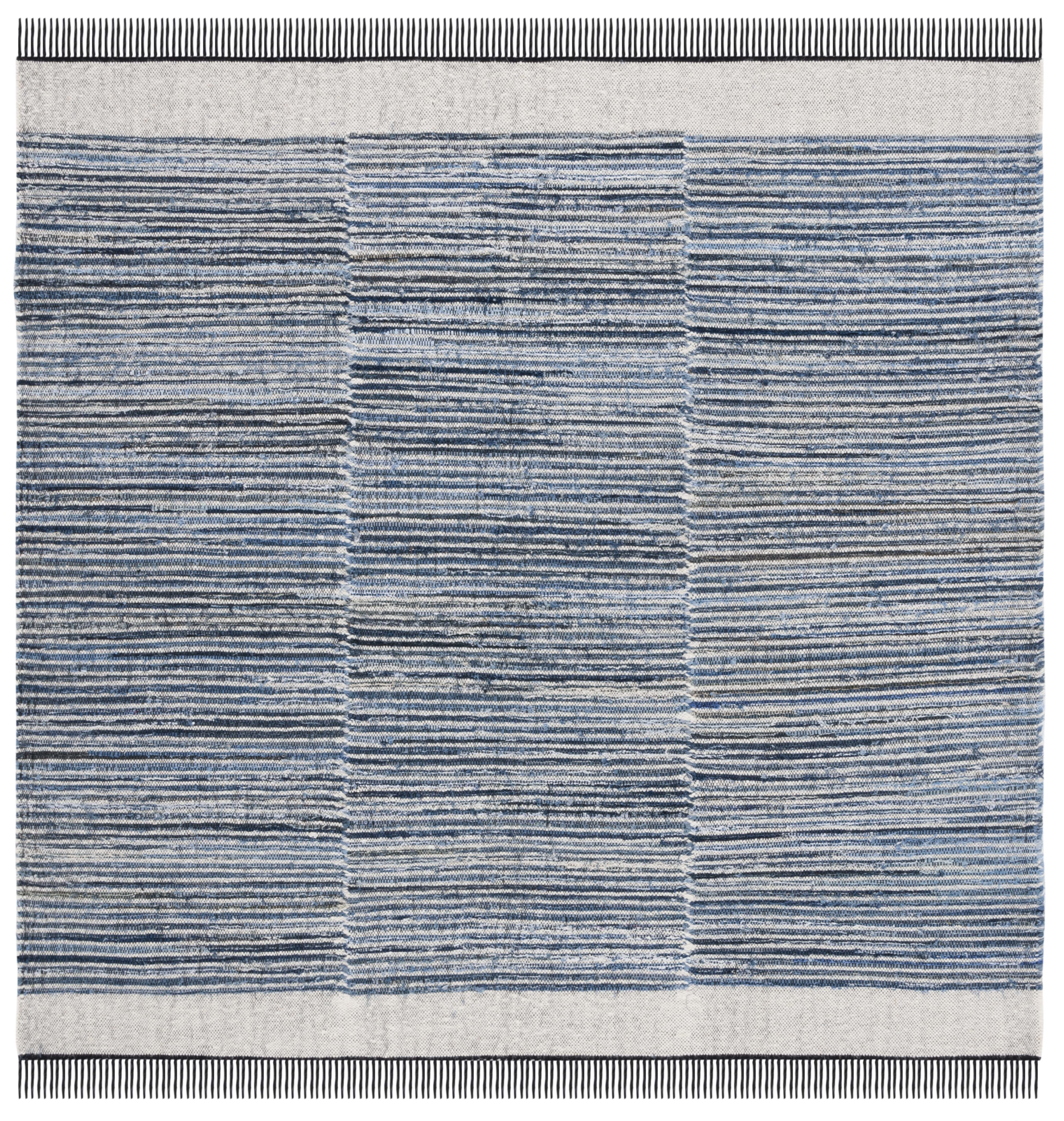 Handmade Blue and Ivory Wool Cotton Square Area Rug