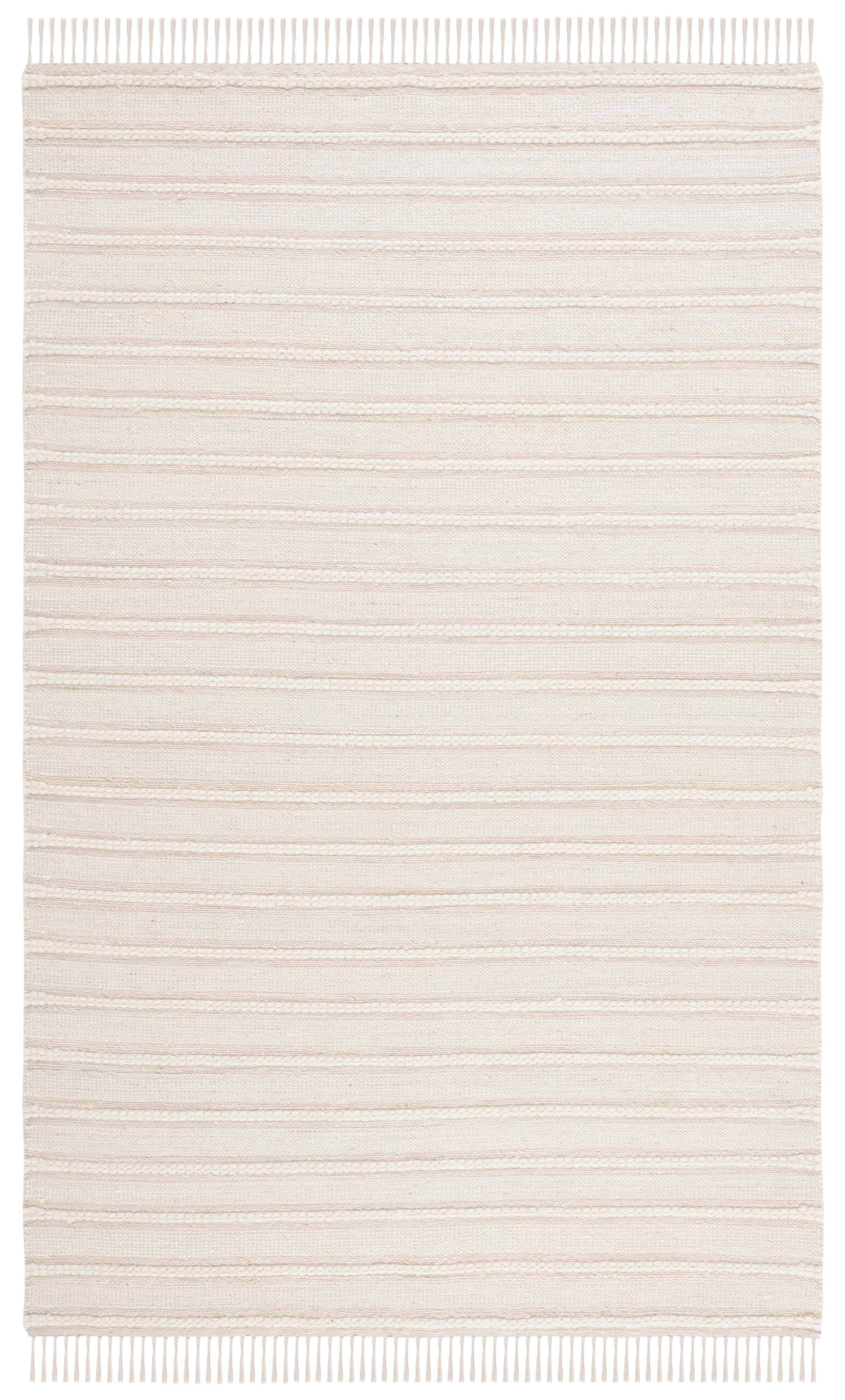 Ivory and Natural Stripe 4' x 6' Wool Cotton Handmade Rug