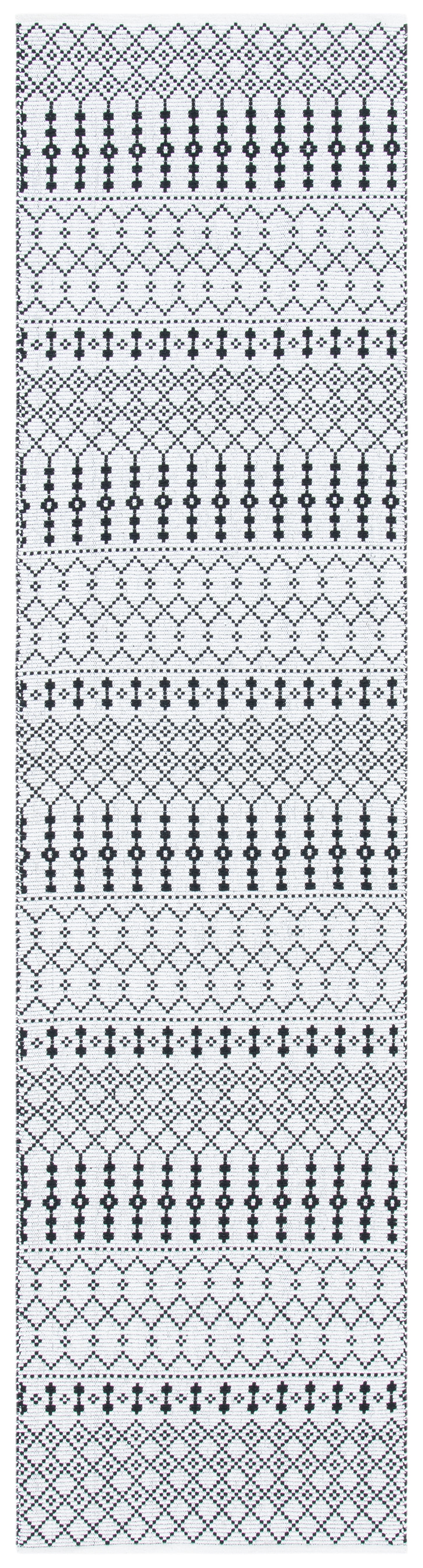 Bohemian Nomad Black and Ivory Cotton Flat Weave Rug - 27"x9"