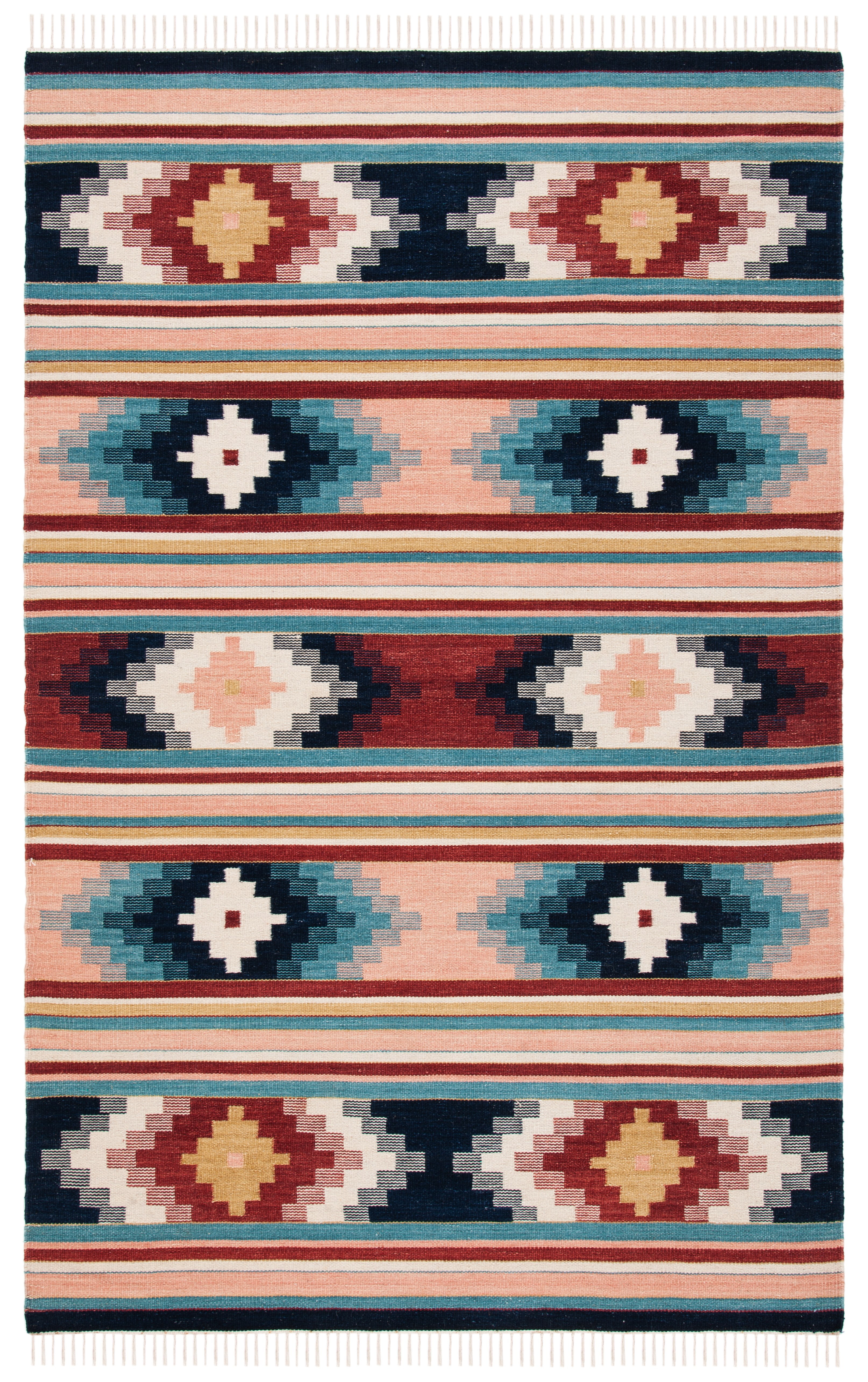 Handmade Blue and Pink Wool Tribal Area Rug, 3' x 5'