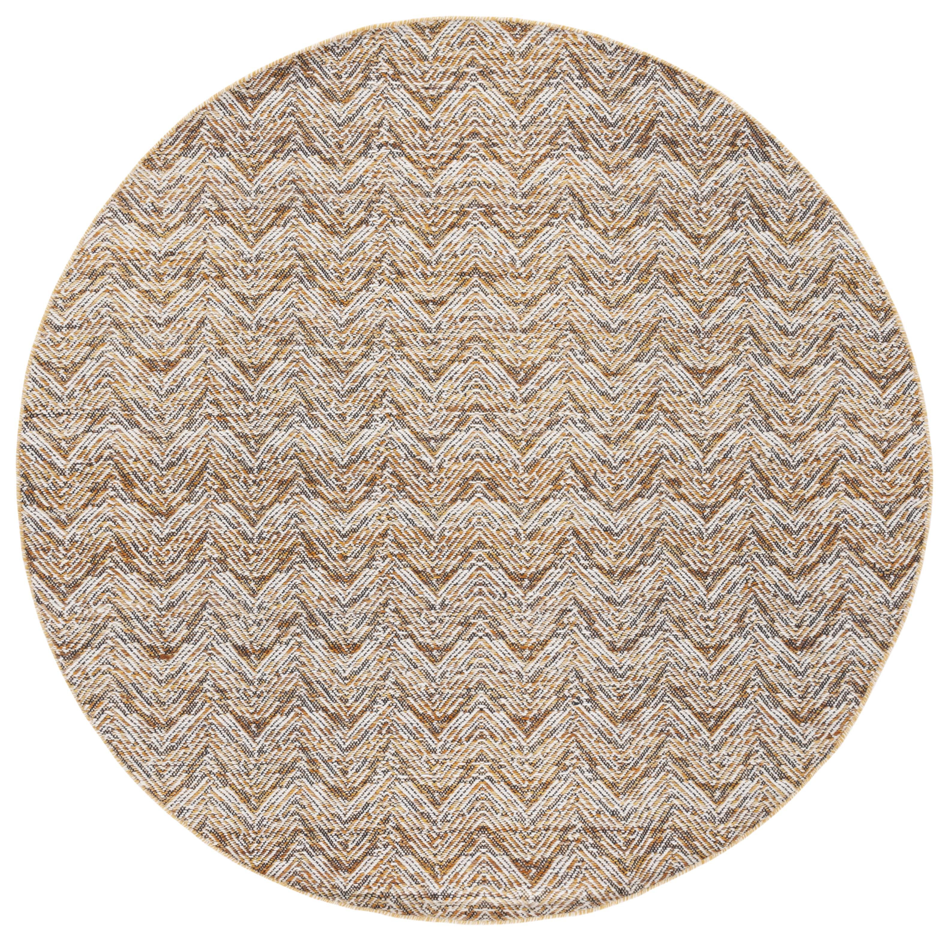SAFAVIEH Kilim Torma Zig Zag Wool Area Rug, Gold/Black, 6' x 6' Round