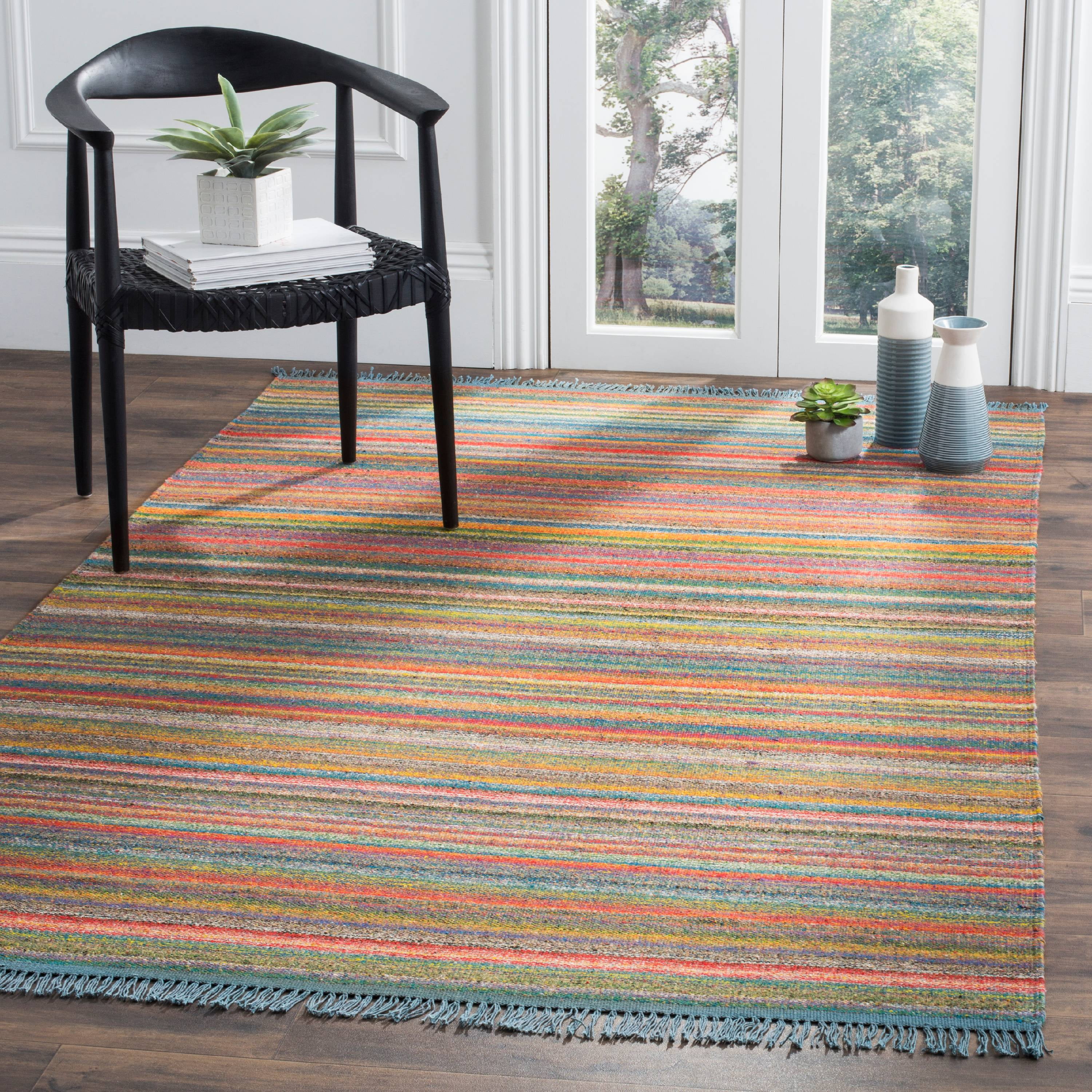 Handmade Blue and Orange Wool Blend Reversible Area Rug, 4' x 6'