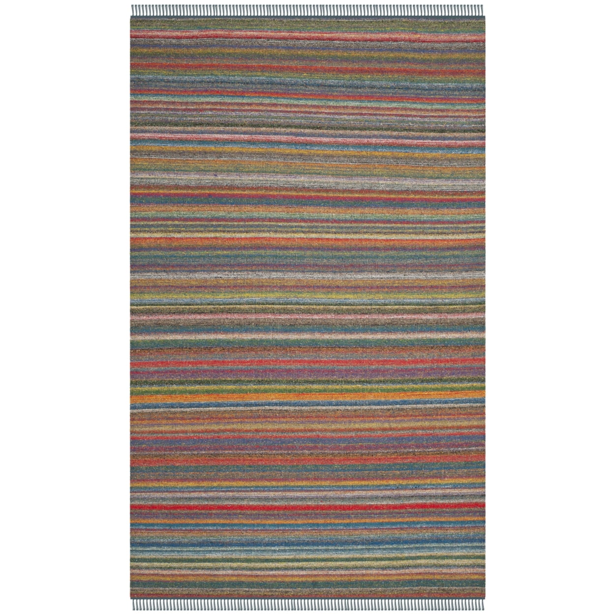 Handmade Blue and Orange Wool Stripe 5' x 8' Area Rug