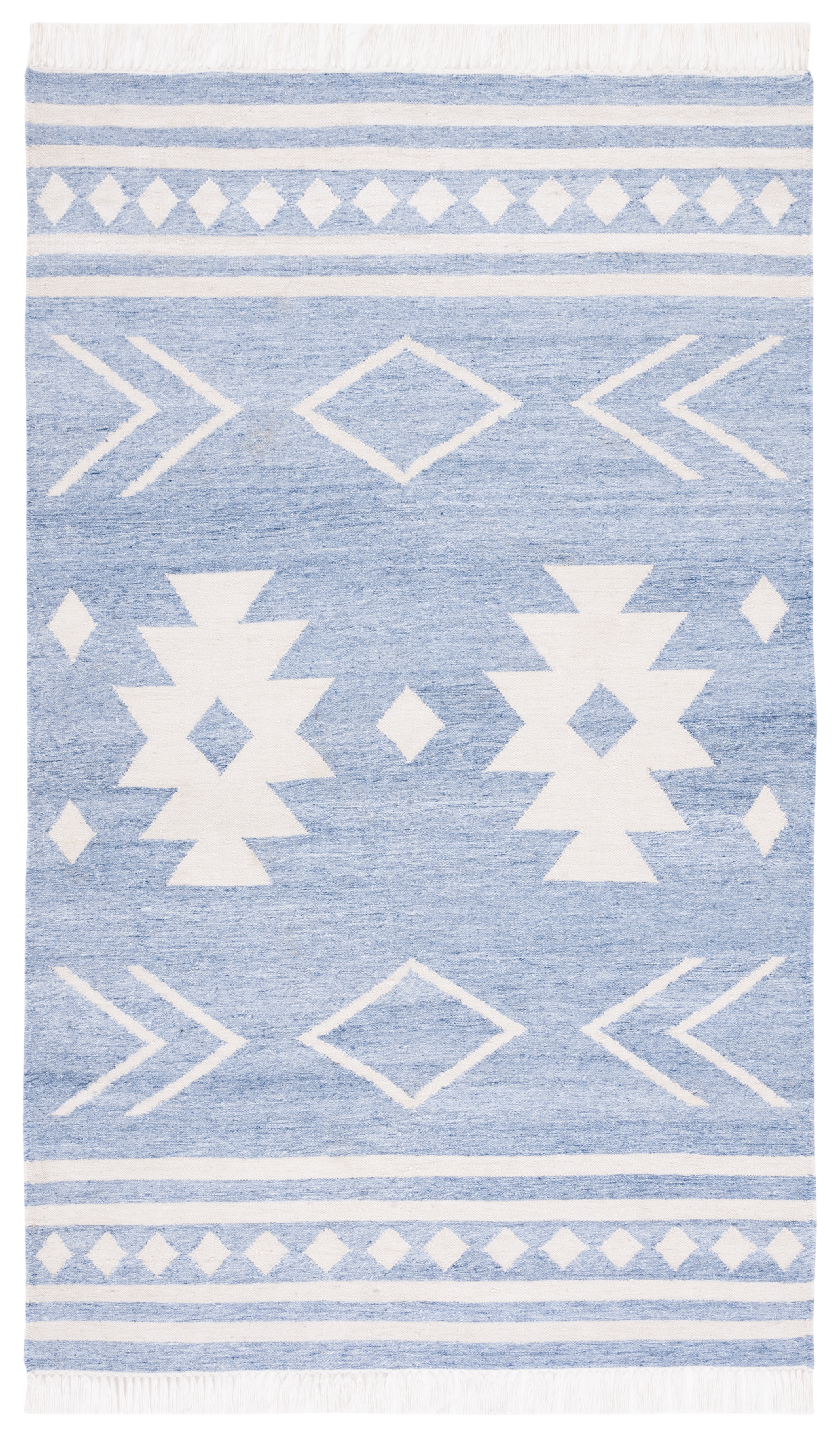Blue and Ivory Geometric Handwoven Flatweave Area Rug