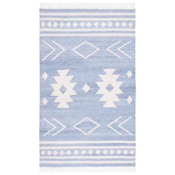 SAFAVIEH Kilim Trochez Geometric Area Rug, Blue/Ivory, 4' x 6'