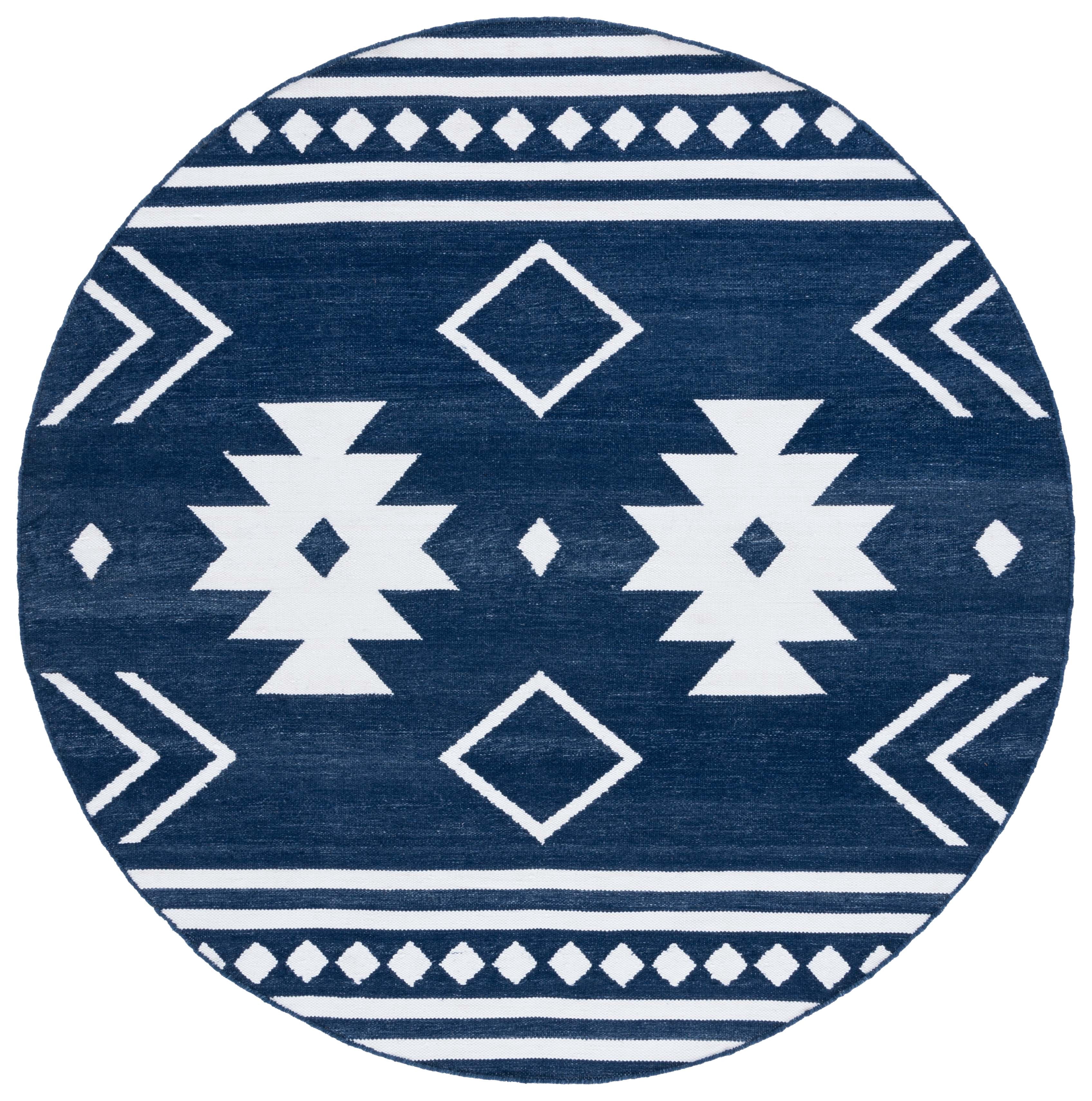 SAFAVIEH Kilim Trochez Geometric Area Rug, Navy/Ivory, 7' x 7' Round