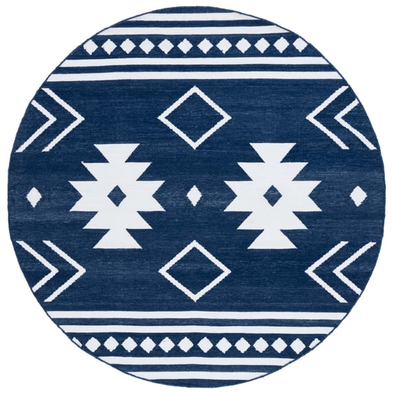 SAFAVIEH Kilim Trochez Geometric Area Rug, Navy/Ivory, 7' x 7' Round