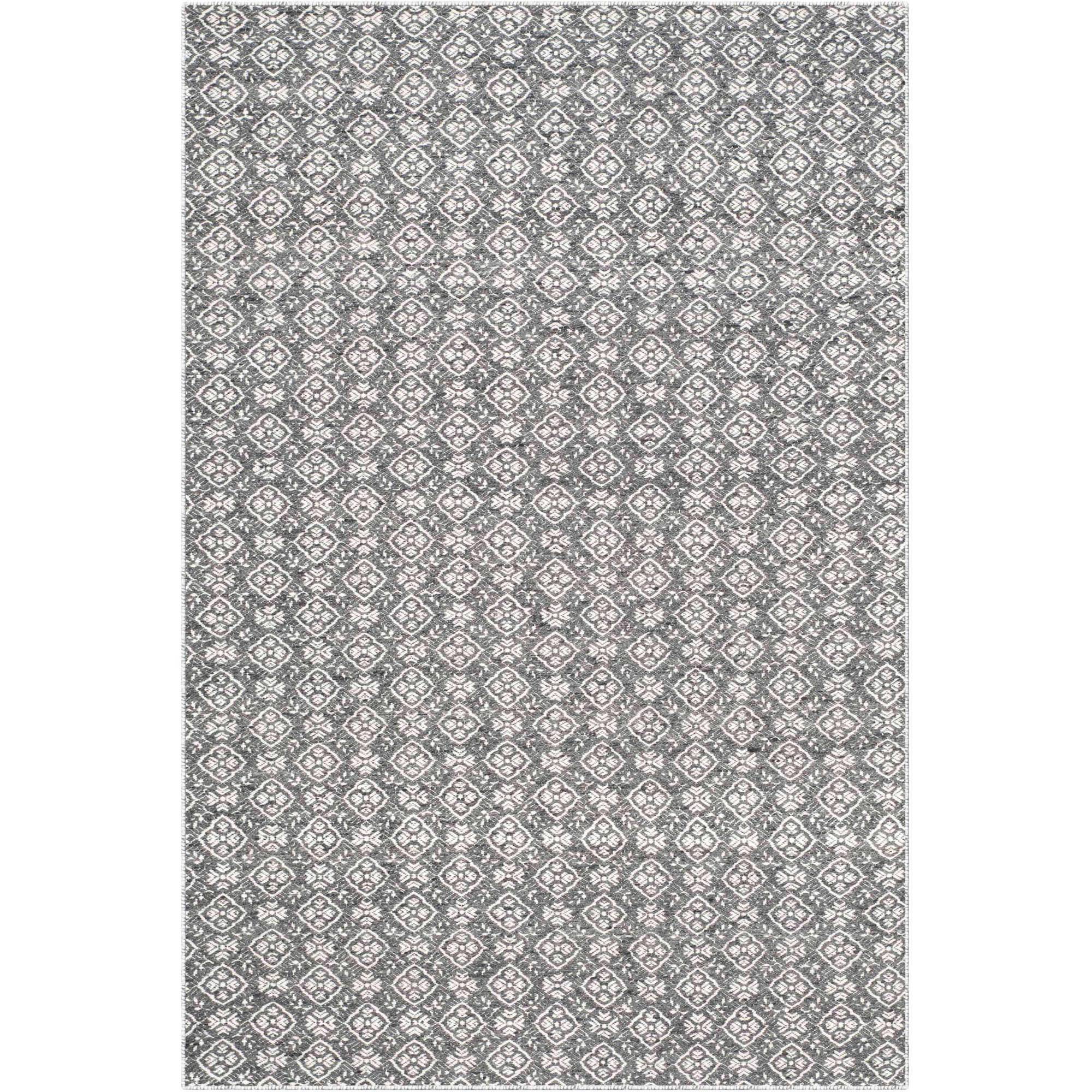 Ivory & Charcoal Handwoven Kilim Wool Rug 4' x 6'