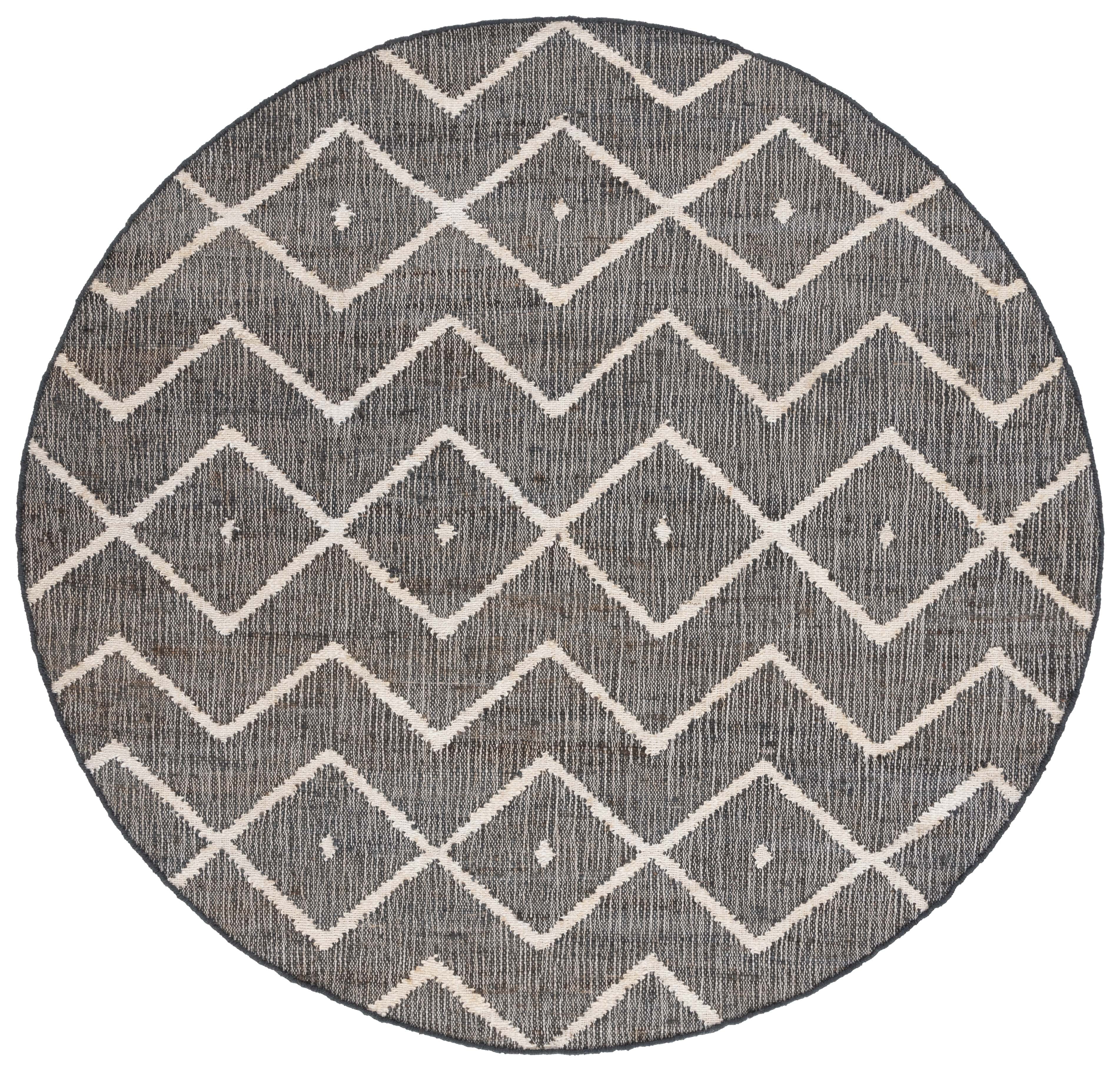 Handmade Charcoal and Natural Round Wool Cotton Rug, 3'