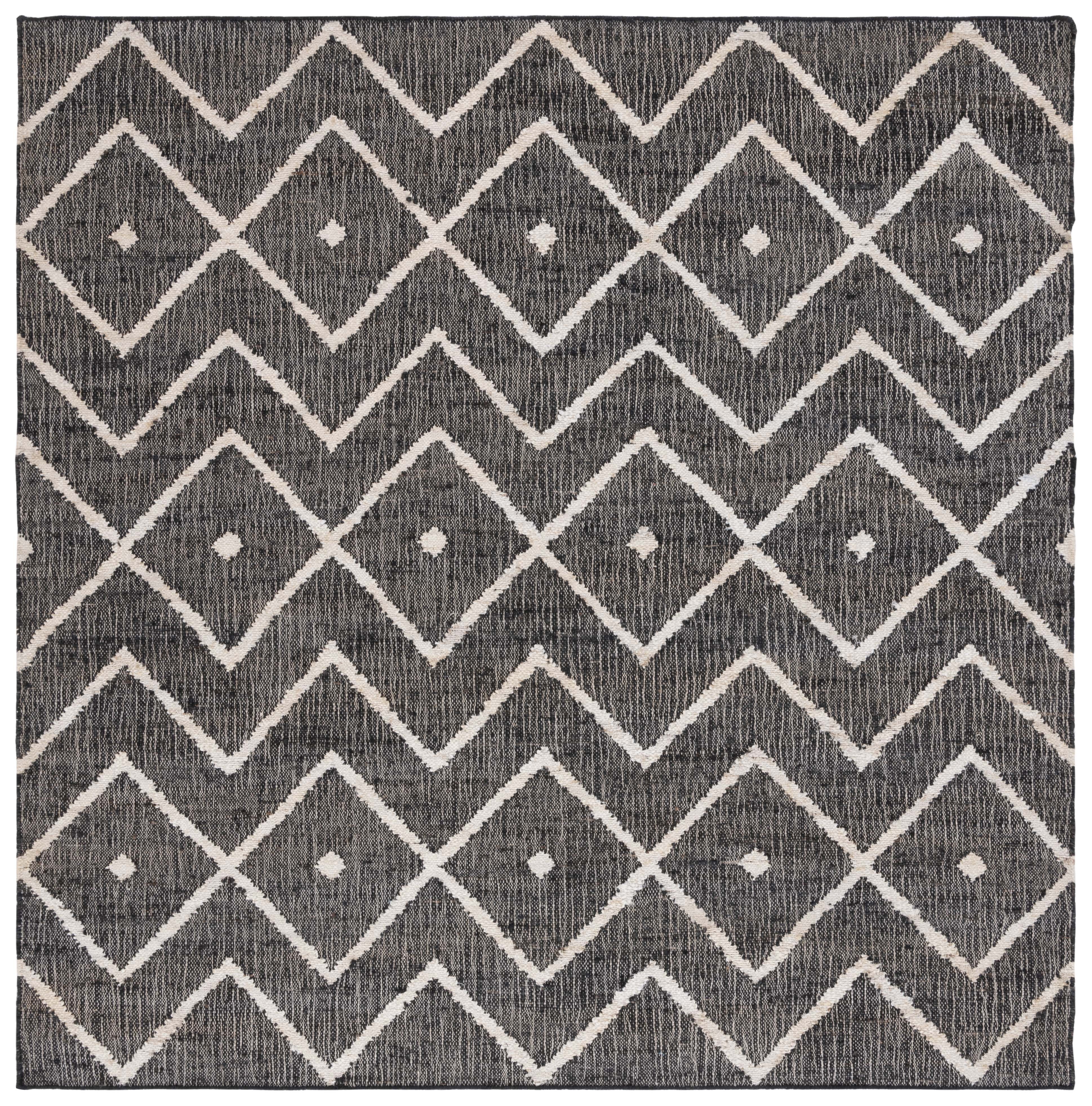 Charcoal and Natural Square Wool Cotton Area Rug