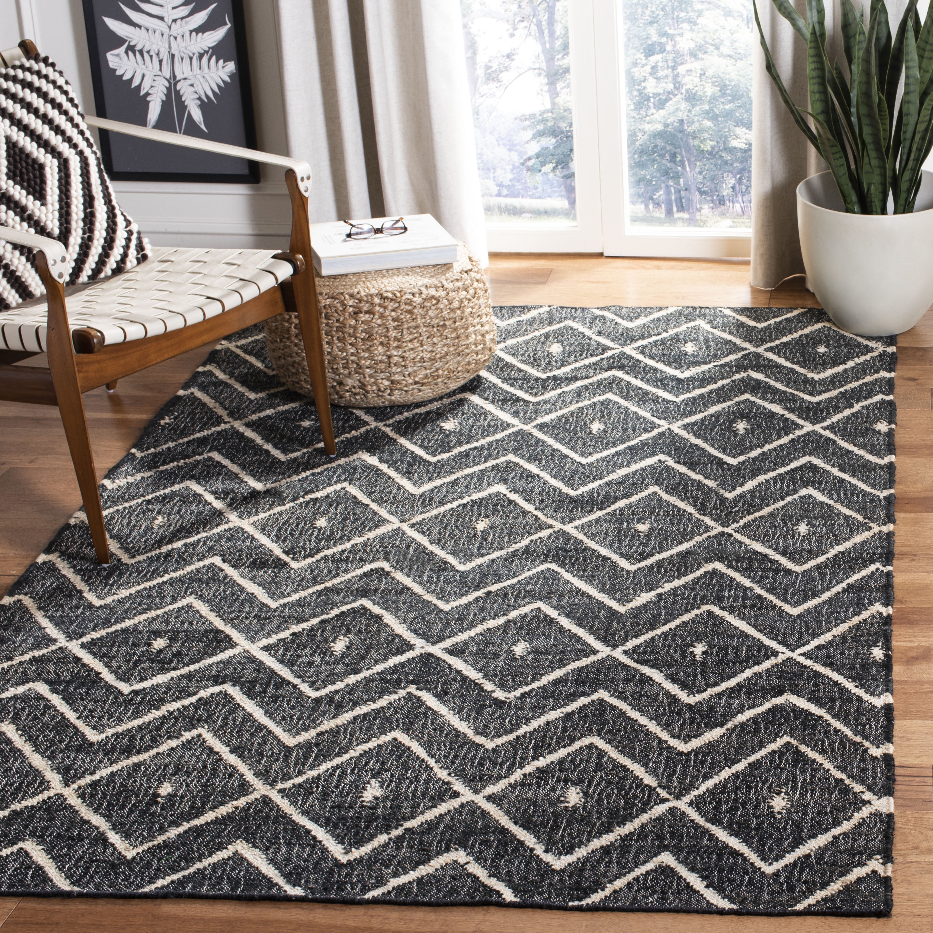 Handmade Charcoal and Natural Wool Cotton 8' x 10' Area Rug