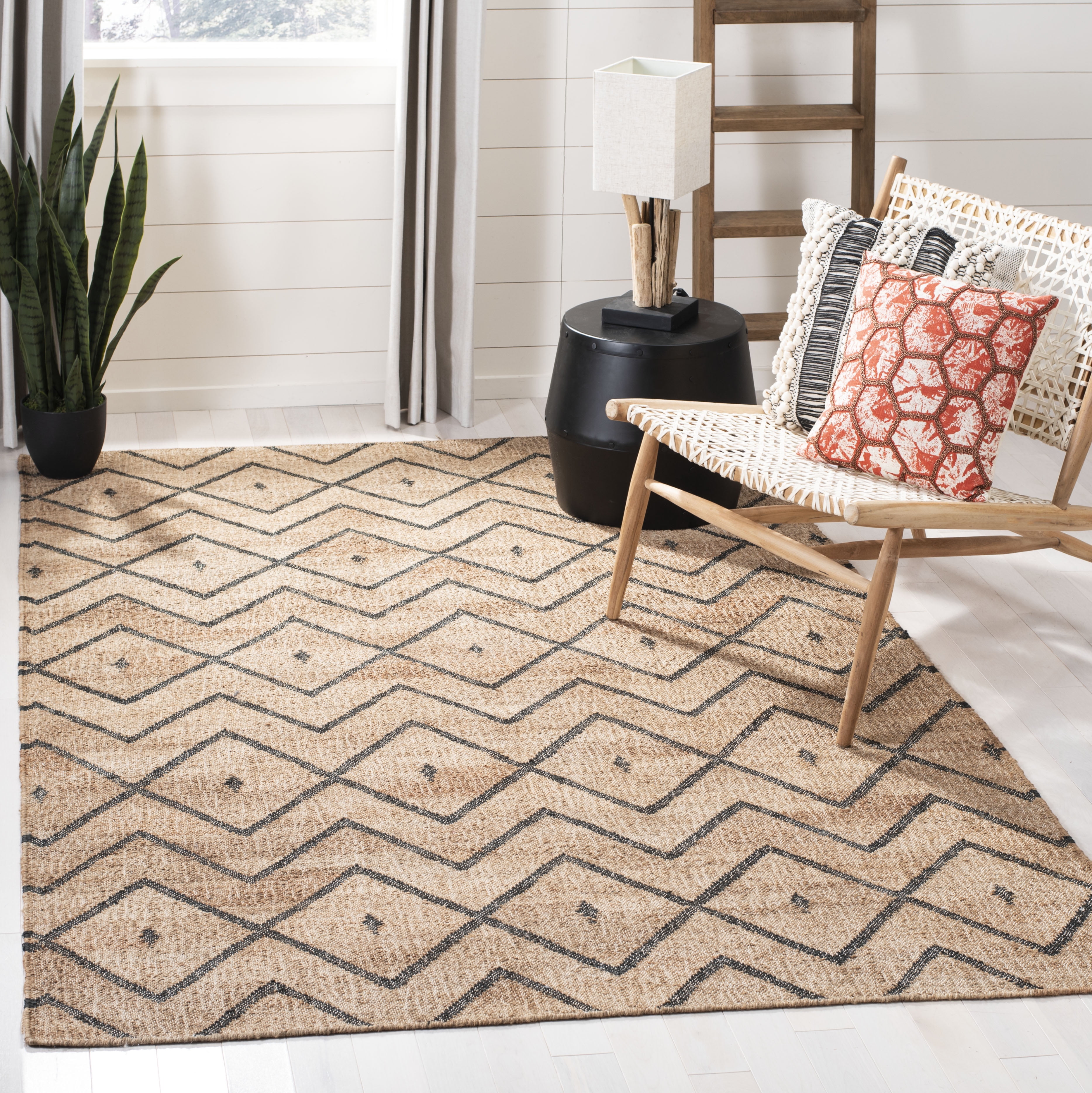 Natural and Charcoal Handmade Wool Flat Woven 9' x 12' Area Rug