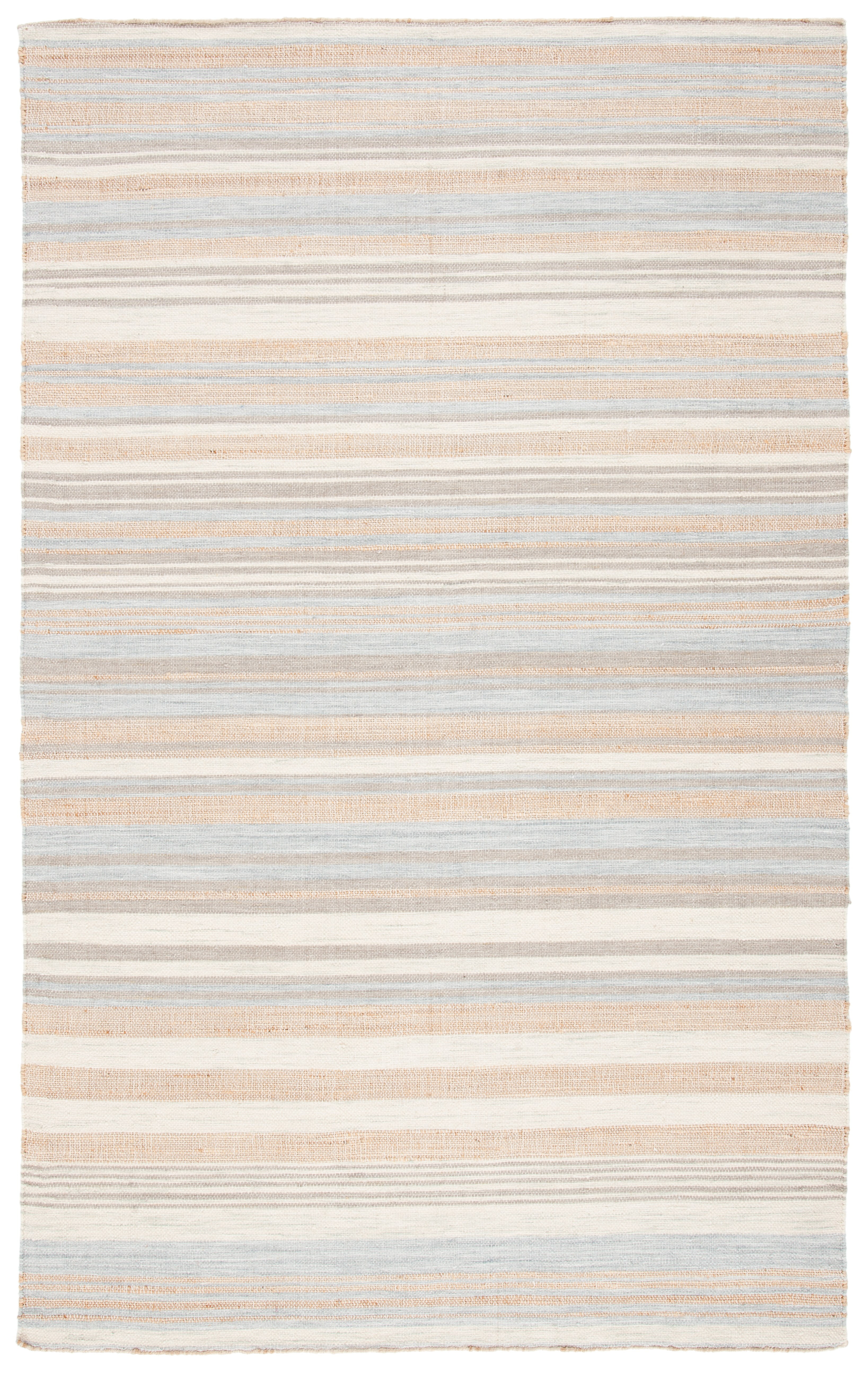 Handmade Natural and Light Blue Wool Cotton Striped 4' x 6' Rug