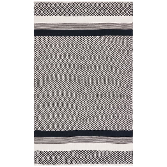 SAFAVIEH Kilim Wilton Striped Cotton Area Rug, Black/Ivory, 3' x 5'