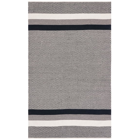 SAFAVIEH Kilim Wilton Striped Cotton Area Rug, Black/Ivory, 3' x 5'