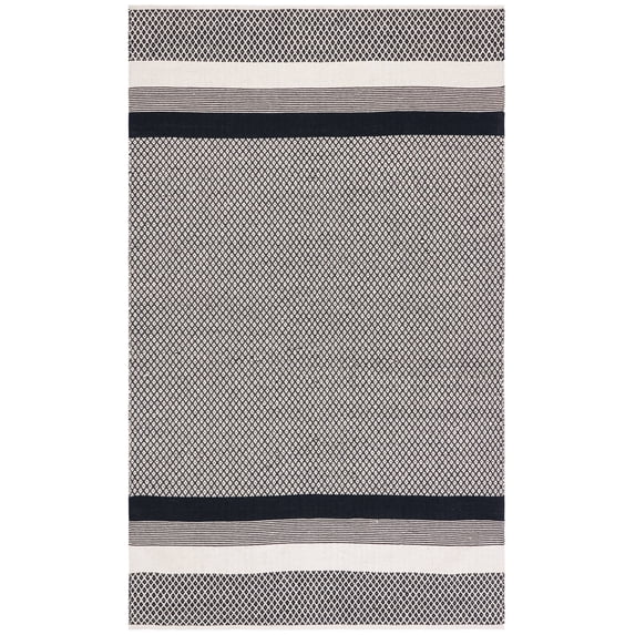 SAFAVIEH Kilim Wilton Striped Cotton Area Rug, Black/Ivory, 6' x 9'