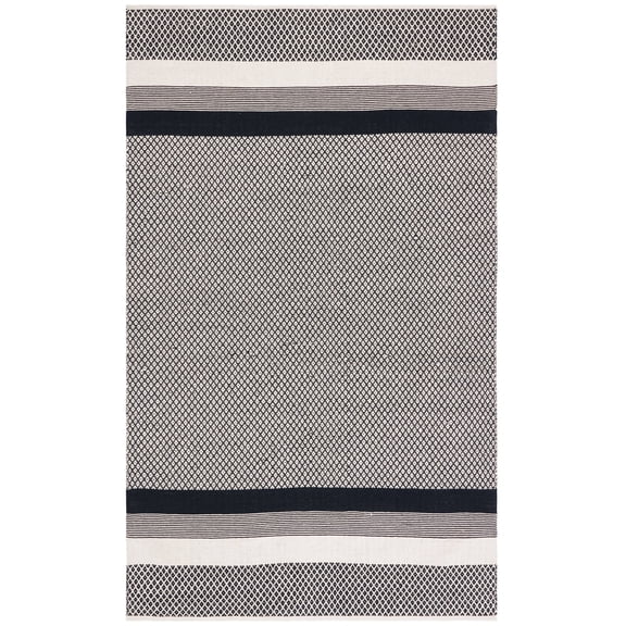 SAFAVIEH Kilim Wilton Striped Cotton Area Rug, Black/Ivory, 6' x 9'