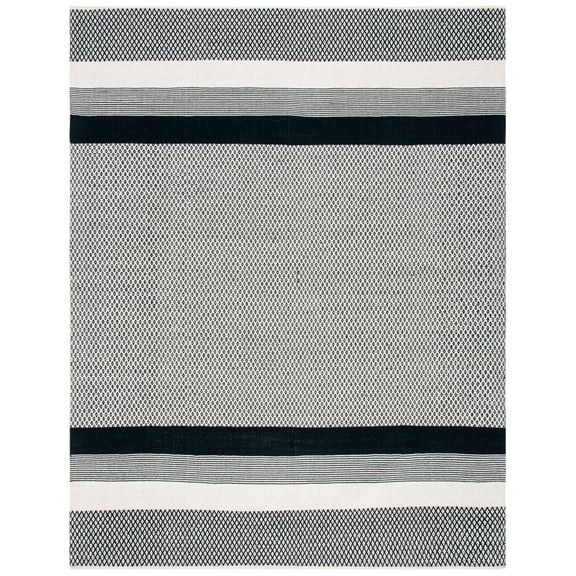 SAFAVIEH Kilim Wilton Striped Cotton Area Rug, Black/Ivory, 8' x 10'