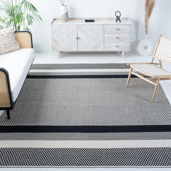 Safavieh Kilim Wilton Striped Cotton Area Rug, Black/Ivory, 9' x 12'