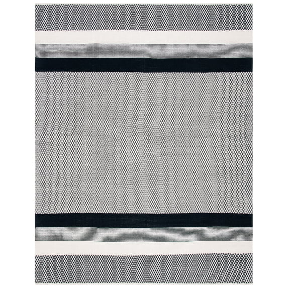SAFAVIEH Kilim Wilton Striped Cotton Area Rug, Black/Ivory, 9' x 12'