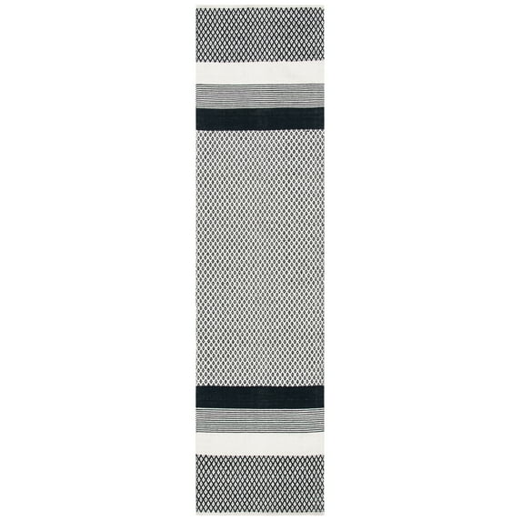 SAFAVIEH Kilim Wilton Striped Cotton Runner Rug, Black/Ivory, 2'3" x 9'