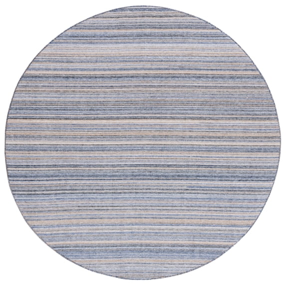 SAFAVIEH Kilim Xaviera Striped Polyester Area Rug, Blue/Yellow, 6' x 6' Round
