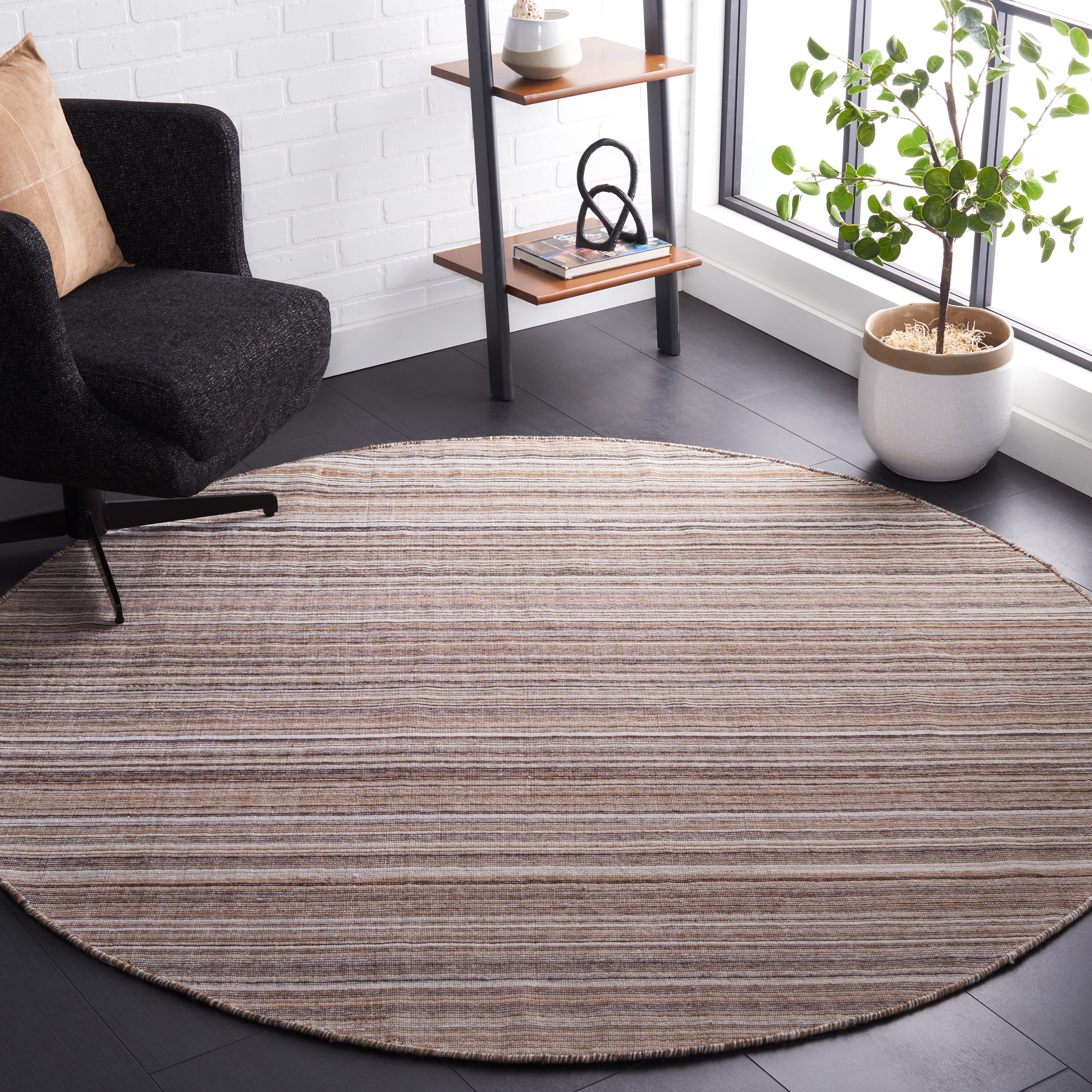 Safavieh Kilim Xaviera Striped Polyester Area Rug, Brown/Yellow, 6' x 6' Round
