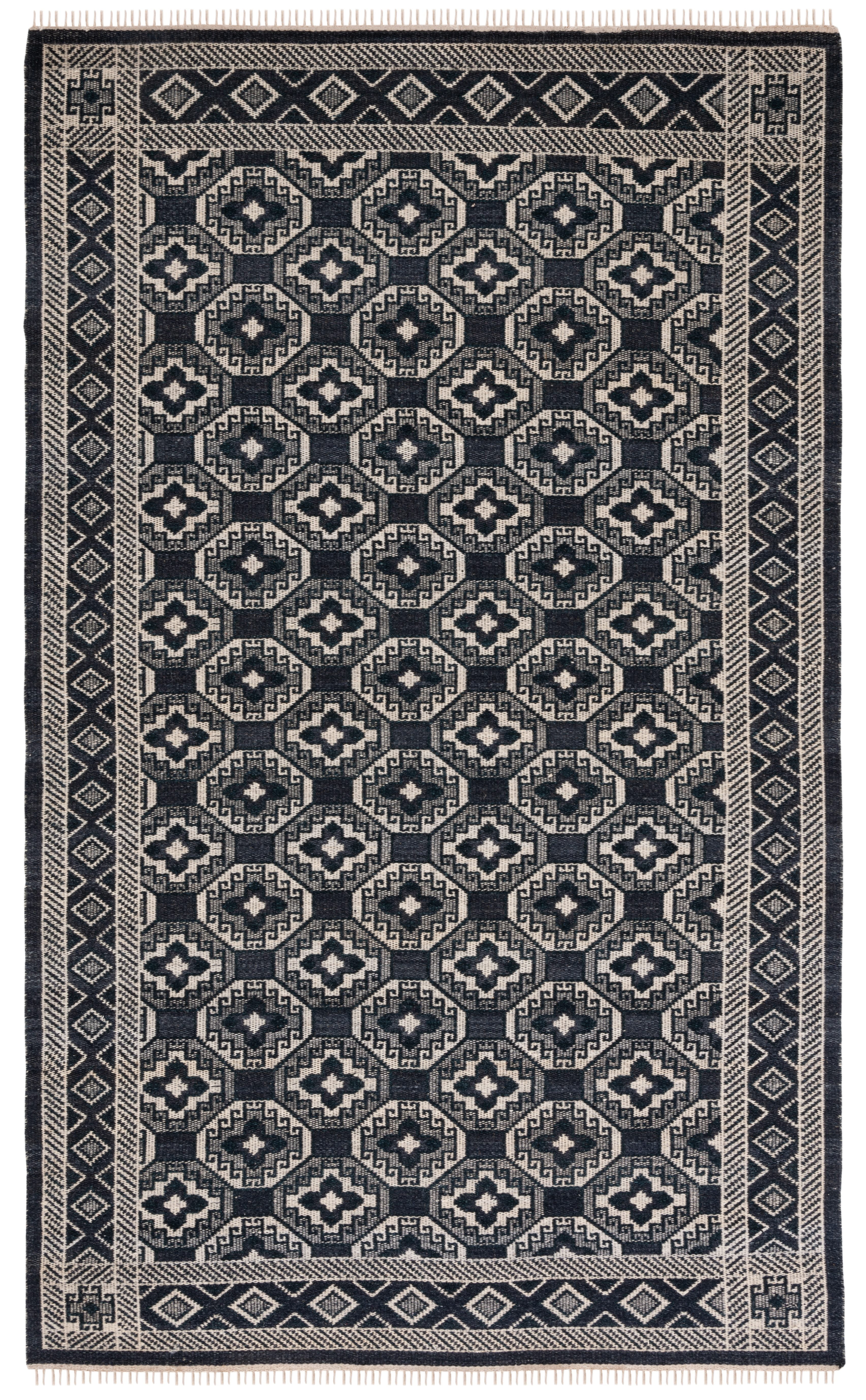 Handmade Black and Ivory Wool Flat Weave Area Rug, 4' x 6'